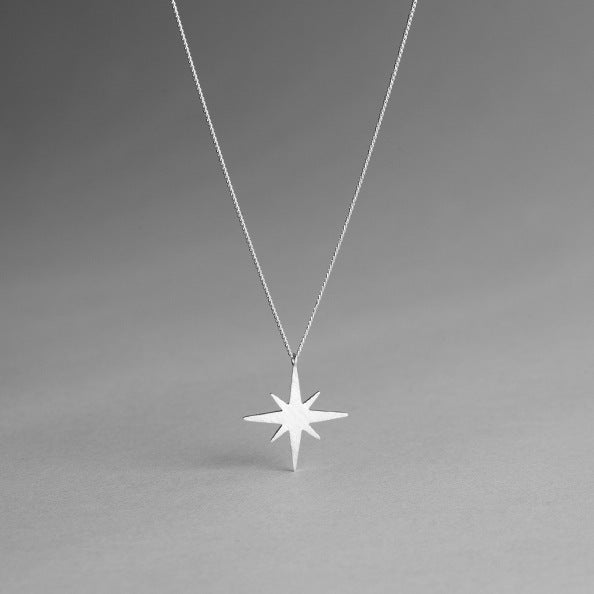 Collana con pendente a stella in argento sterling 925 da donna, catena corta alla clavicola, maglia box, minimalista, trendy, da maglione
