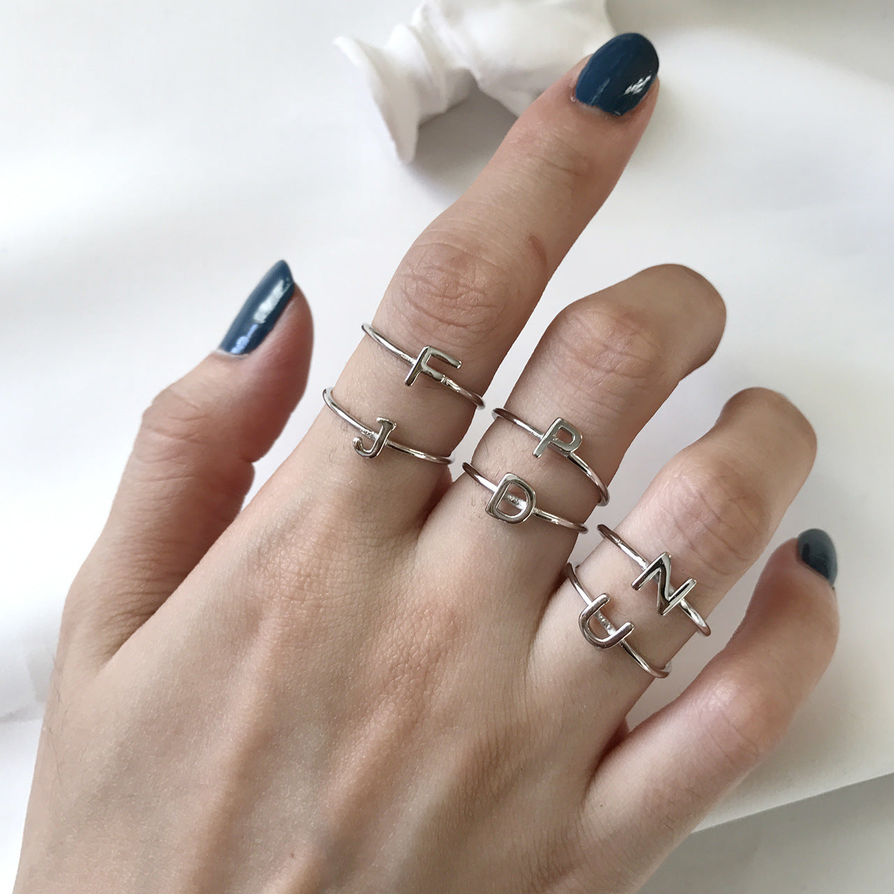 Handmade 925 Sterling Silver Letter Ring for Women Korean Japanese Style Minimalist Ins Fashion Stackable Band Ring