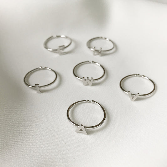 Anillo de letra de plata esterlina 925 hecho a mano para mujer, estilo coreano japonés, minimalista, a la moda, apilable