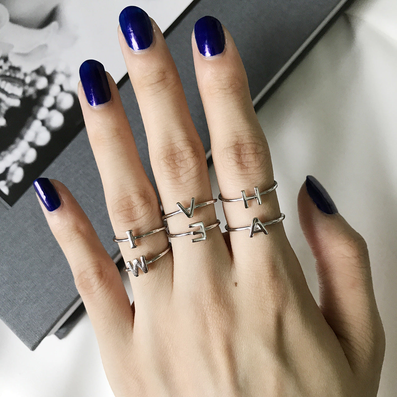 Handmade 925 Sterling Silver Letter Ring for Women Korean Japanese Style Minimalist Ins Fashion Stackable Band Ring