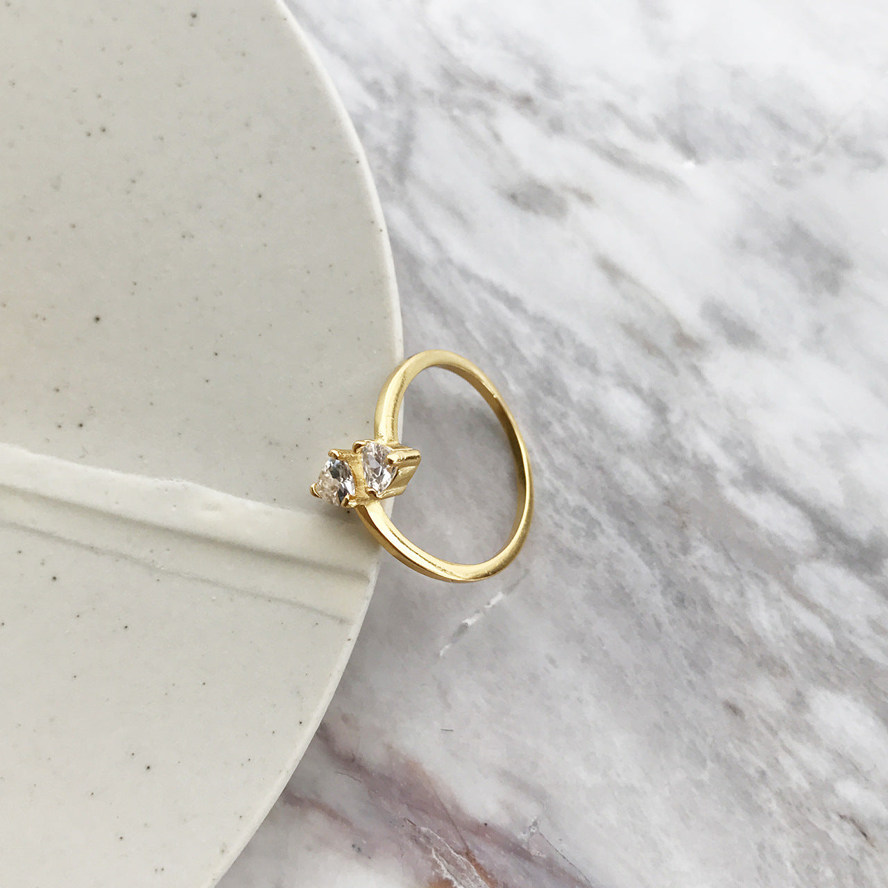 S925 Sterling Silver Geometric Triangle Zircon Ring for Women Minimalist Gold Plated Fashion Ring