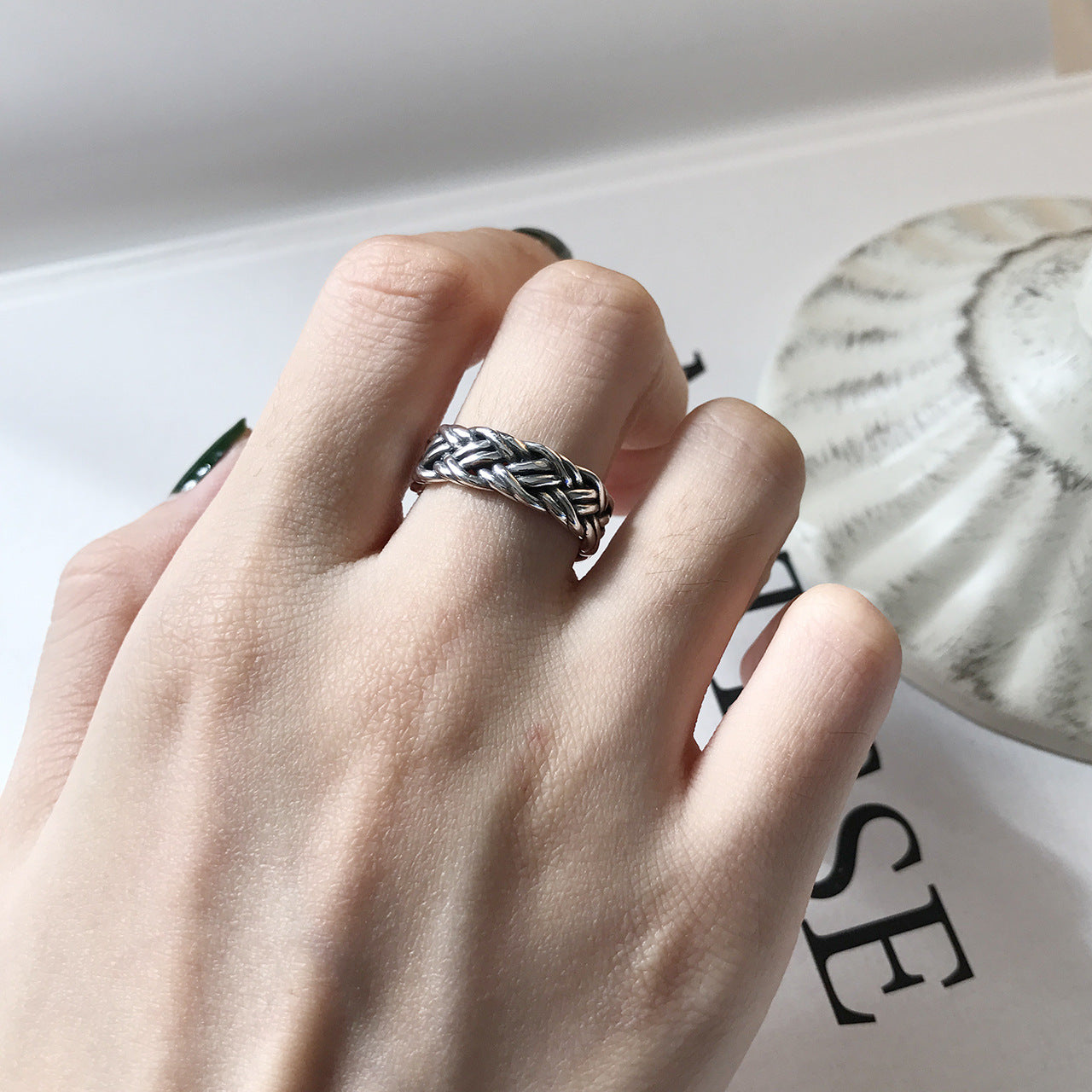 Vintage 925 Sterling Silver Round Ring for Women