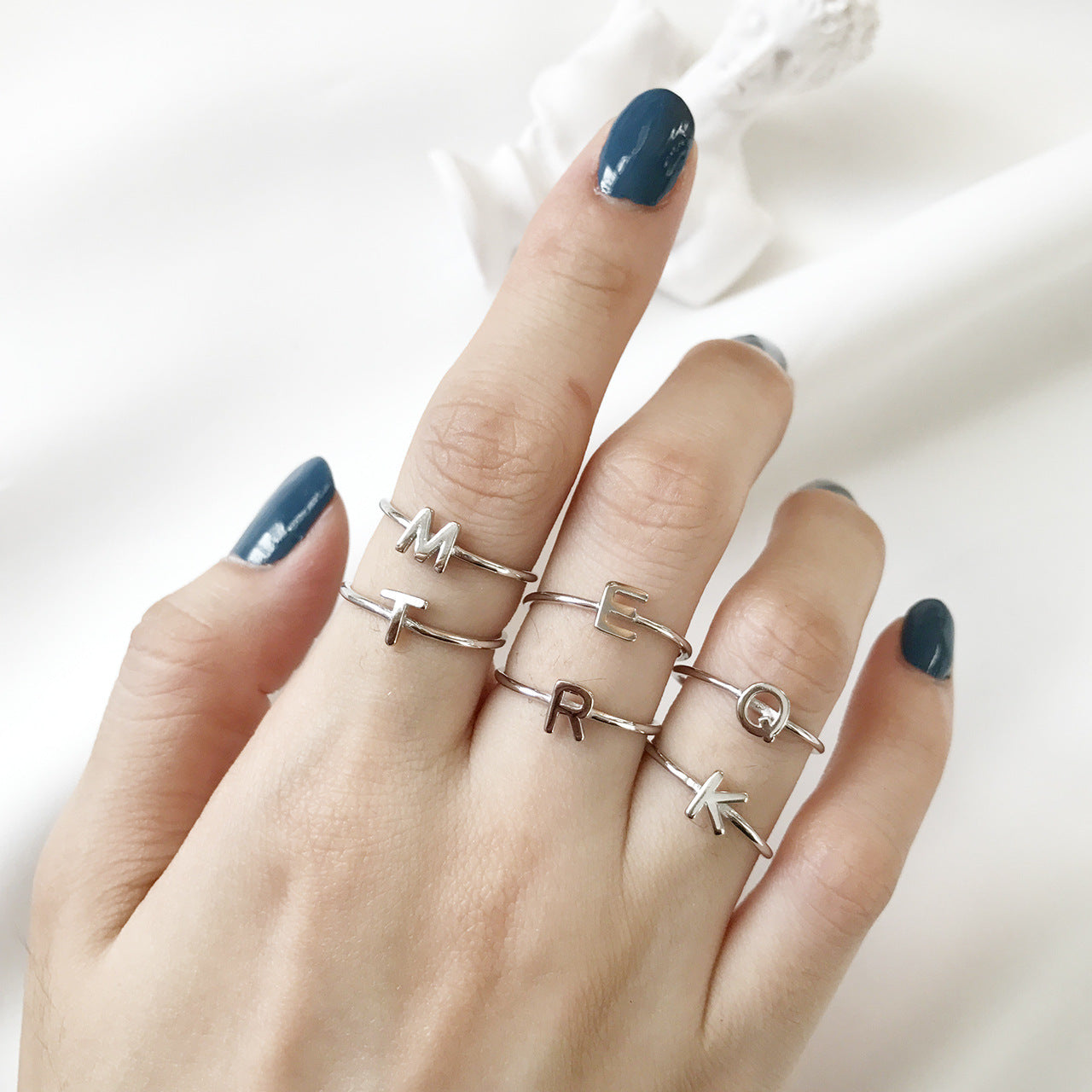 Handmade 925 Sterling Silver Letter Ring for Women Korean Japanese Style Minimalist Ins Fashion Stackable Band Ring