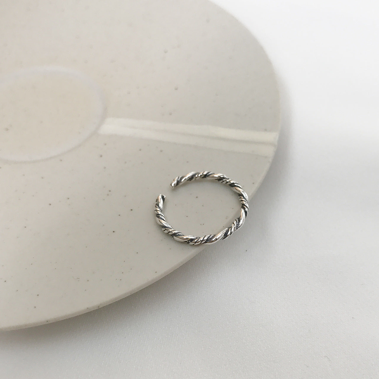 Anello aperto regolabile in argento sterling S925 con design a onda, anello vintage retrò alla moda per donne