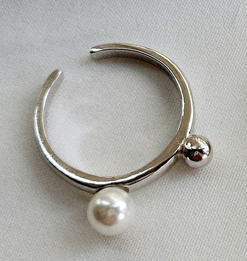 Anello regolabile geometrico in argento sterling S925 con intarsio in madreperla da donna, stile coreano-giapponese, gioielli freschi e dolci