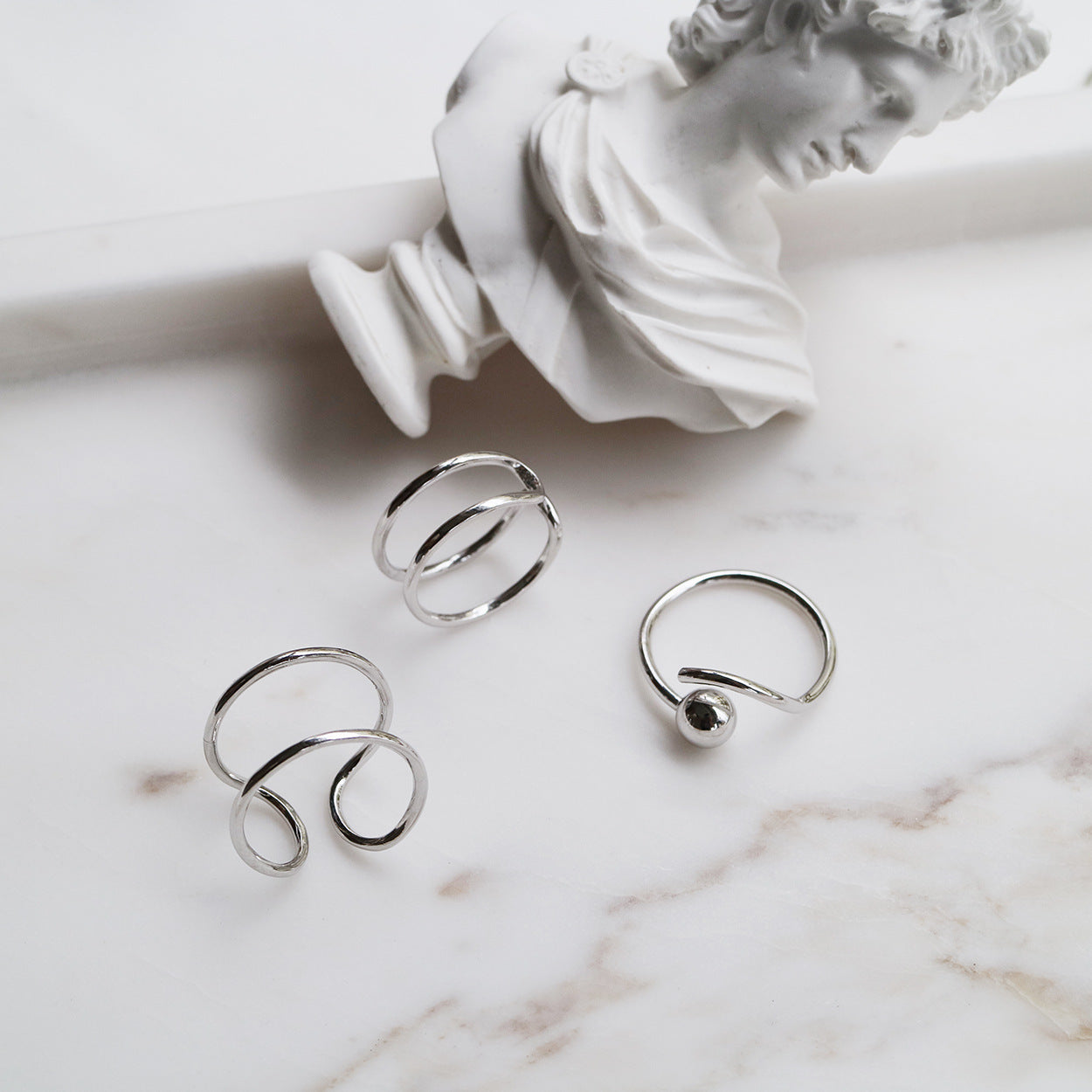 Anello regolabile a due fili da donna in argento sterling S925, geometrico minimalista