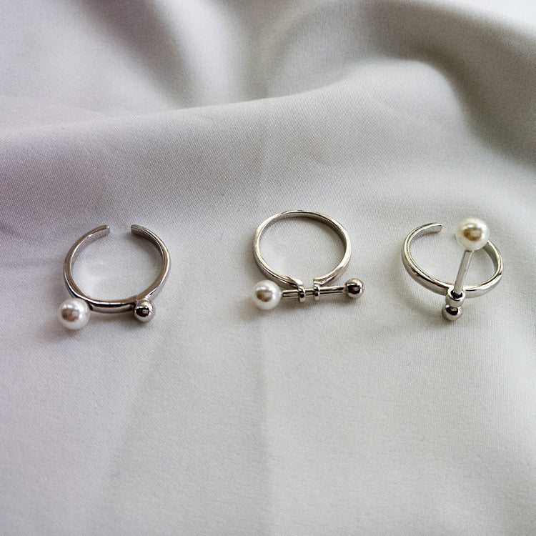 Anello regolabile geometrico in argento sterling S925 con intarsio in madreperla da donna, stile coreano-giapponese, gioielli freschi e dolci