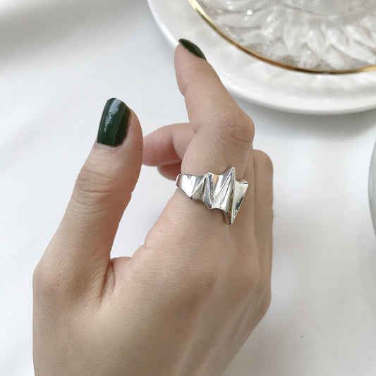 Anillo de banda de relámpago de plata de ley 925 Anillo de mujer geométrico minimalista ajustable abierto