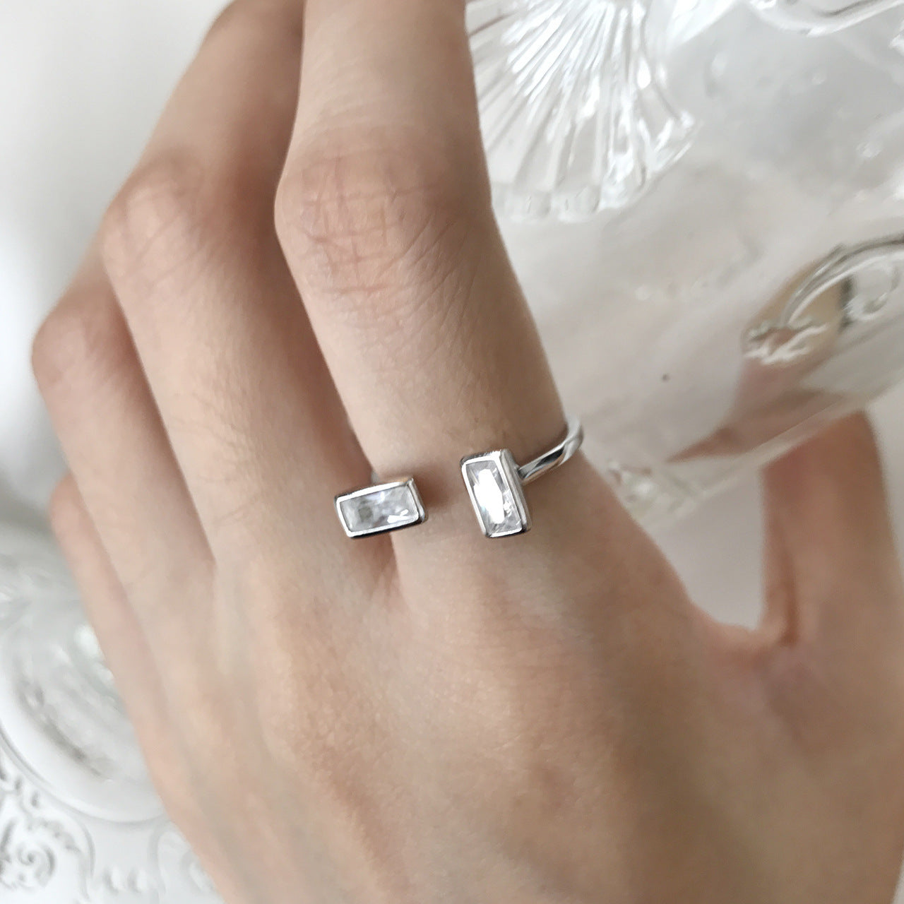 925 Sterling Silver Rectangular Ring for Women Minimalist Geometric Band Ring