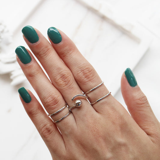 Anillo Abierto Geométrico Minimalista de Plata de Ley 925, Banda Ajustable de Dos Líneas para Mujer