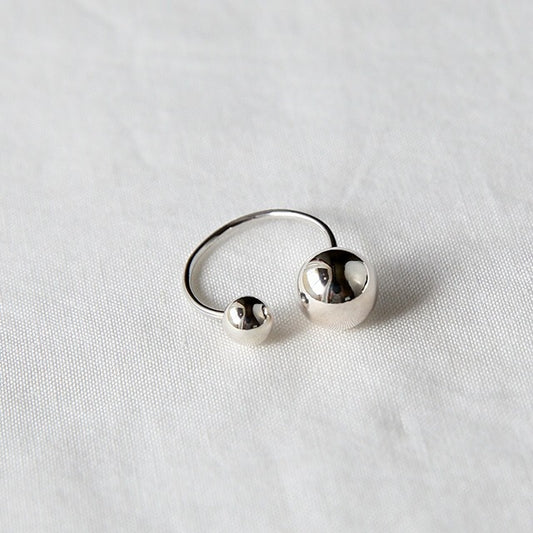 Anillo geométrico de plata de ley 925 con cuentas redondas y de bola, anillo abierto, minimalista y elegante, para mujer