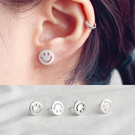 Orecchini a perno con faccina sorridente minimalisti in argento sterling 925