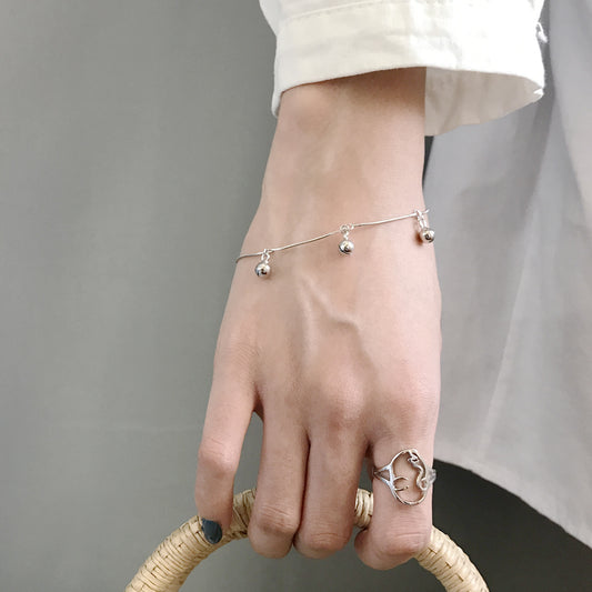 Bracciale a catena snake con perline rotonde in argento sterling 925, minimalista ed elegante, da donna