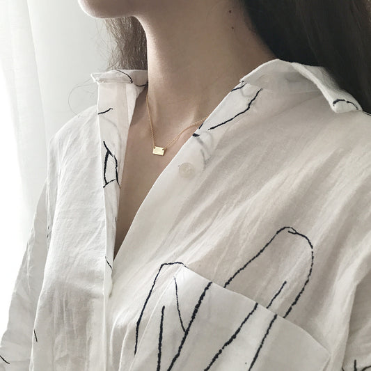 Collar Colgante Geométrico Cuadrado Chapado en Oro de 18K de Plata de Ley 925 Minimalista para Mujer