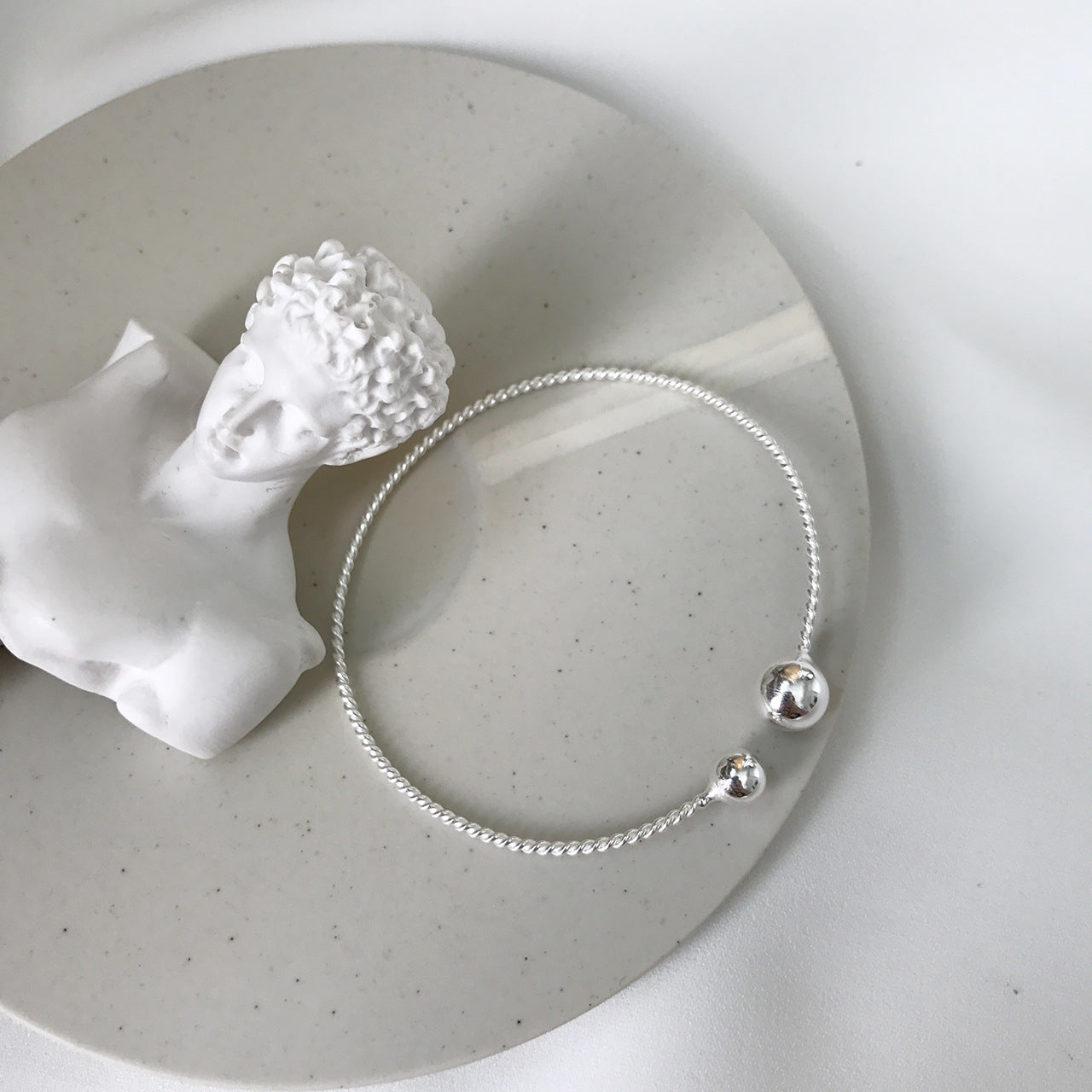 Bracciale a fascia aperta vintage in argento sterling 925 a doppia perla intrecciata a corda