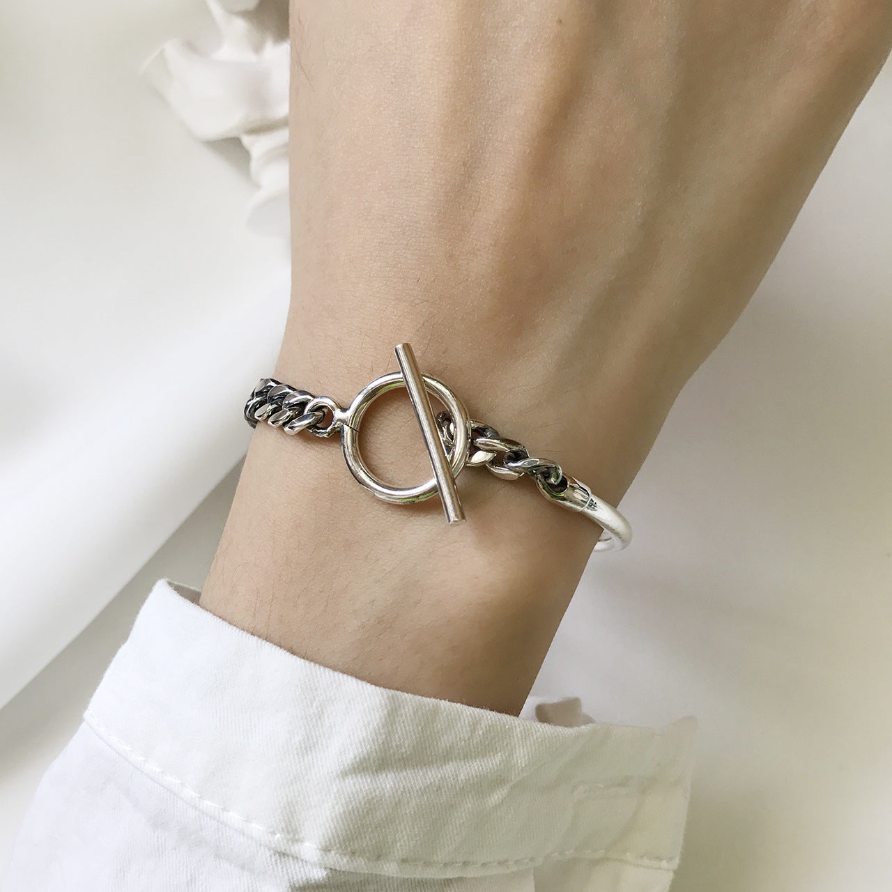 Vintage 925 Sterling Silver Geometric Antique Finish Bracelet for Women