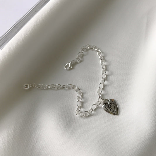 925 Sterling Silver Heart Plated Cable Chain Bracelet for Women