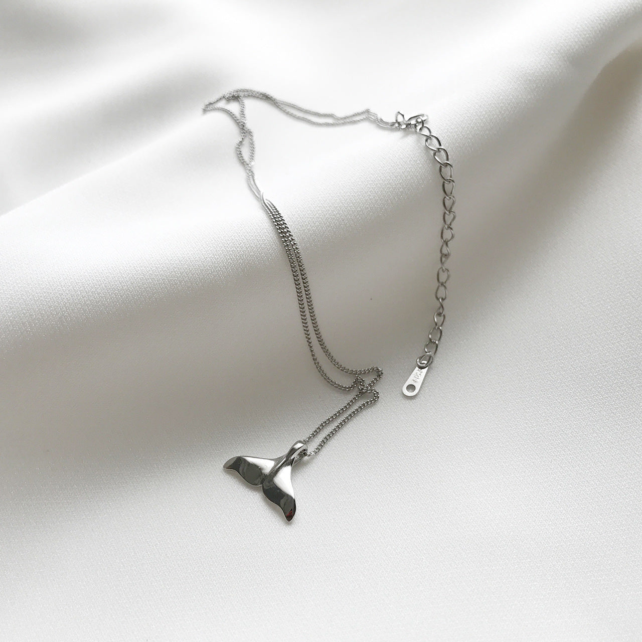 925 Sterling Silver Geometric Dolphin Tail Necklace Ball Chain