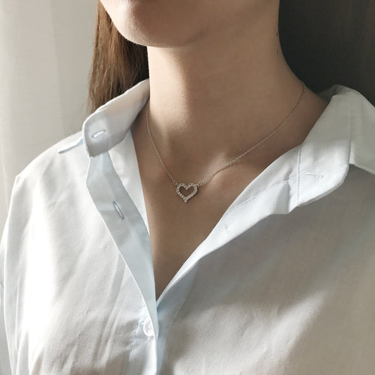Collar de plata de ley 925 con incrustaciones de circonita cúbica en forma de corazón chapado en oro blanco dulce