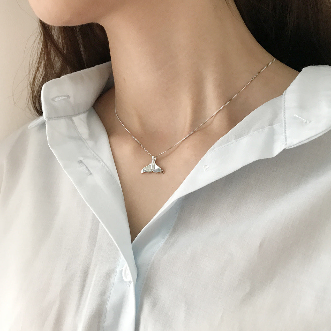 925 Sterling Silver Geometric Dolphin Tail Necklace Ball Chain