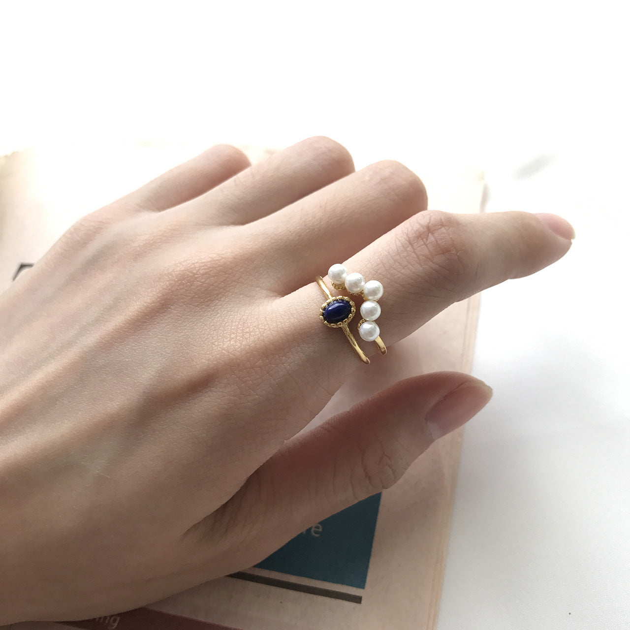 Minimalist 925 Sterling Silver Geometric Plated Ring with Pearl for Women