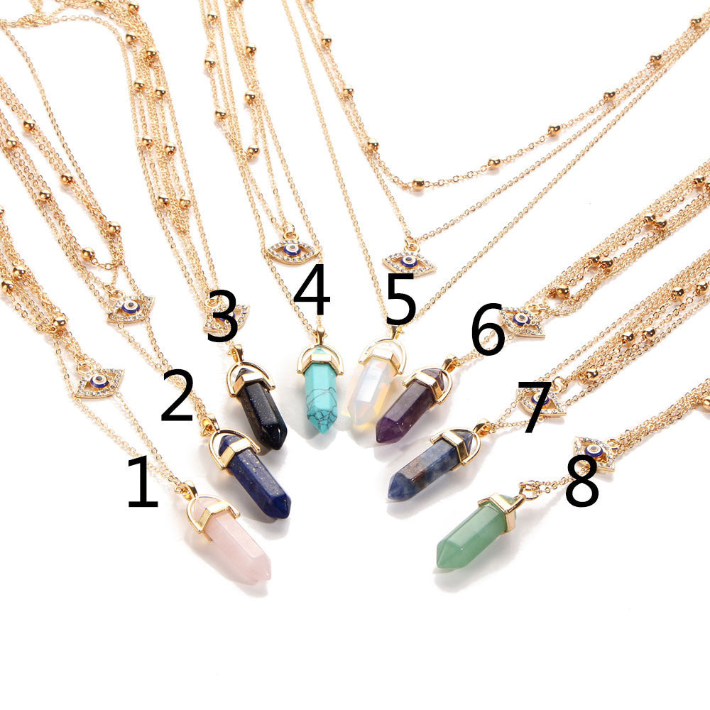 Alloy Hexagonal Prism Eye Pendant Necklace