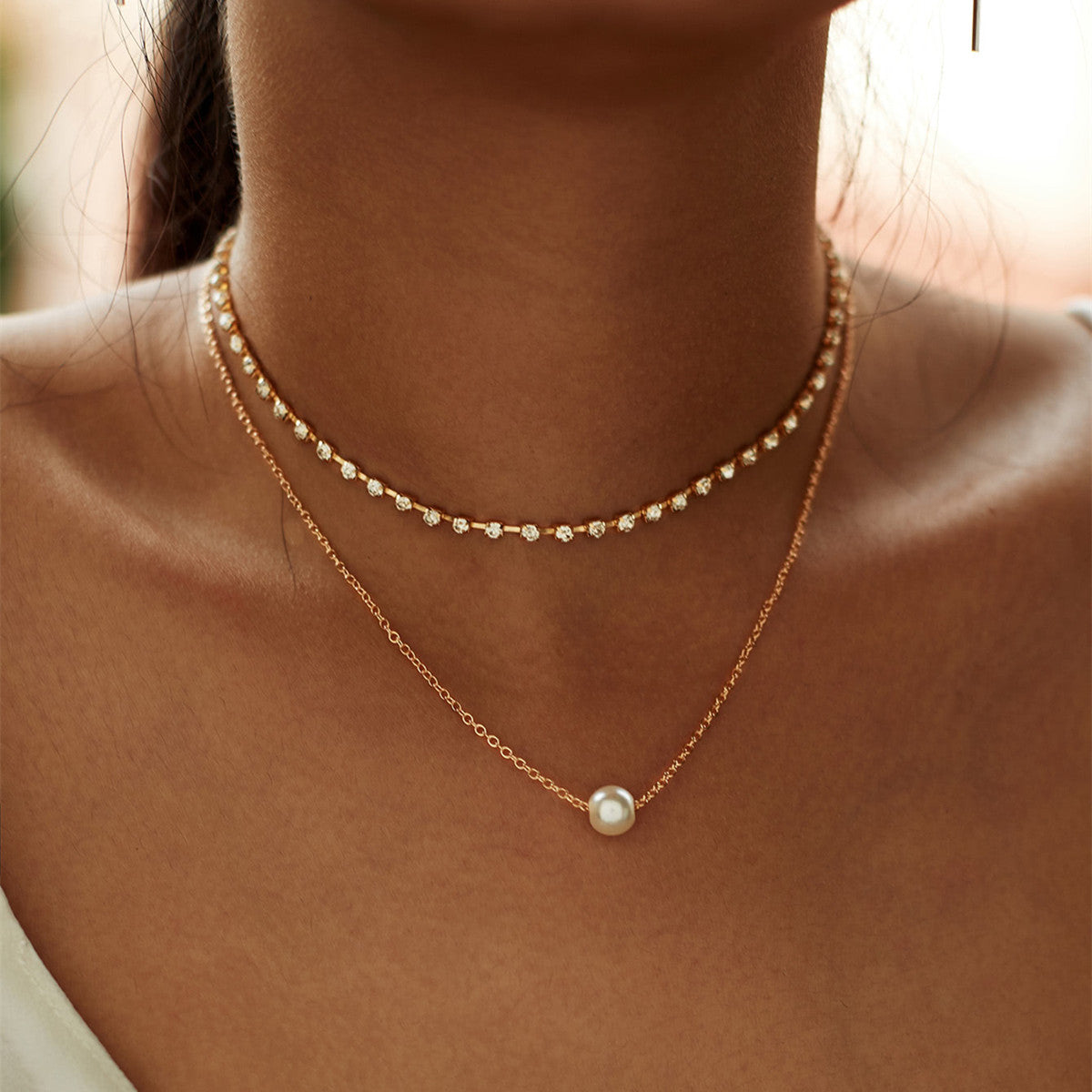 Multi-Layer Pearl Pendant Necklace for Women with Rhinestone Inlay Snake Bone Chain Tassel Detail Minimalist Letter Number Word Design Vintage Artistic Jewelry