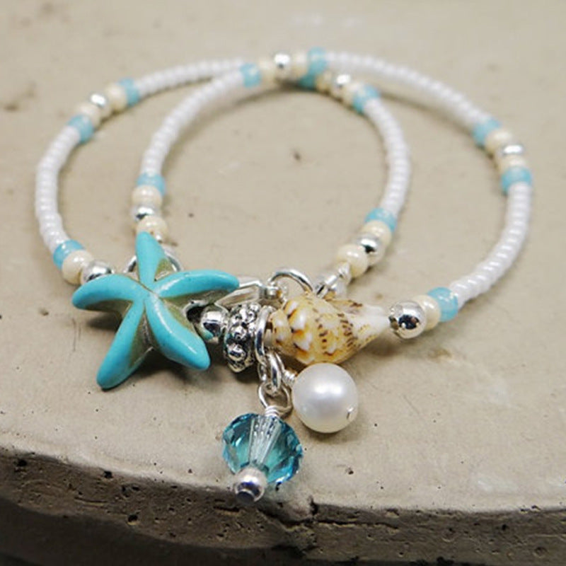 Women's Geometric Seashell Pearl Anklet Fashion Jewelry for Spring Trendy Foot Accessory