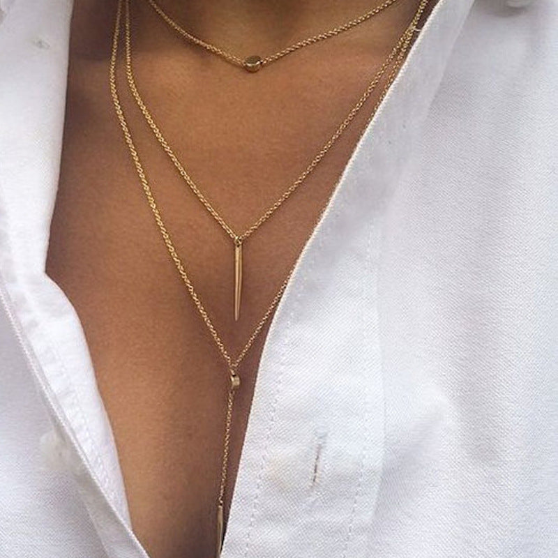 Polka Dot Teardrop Pendant Necklace for Women with Snake Bone Chain Multi-Layer Short Necklace Fashion Jewelry