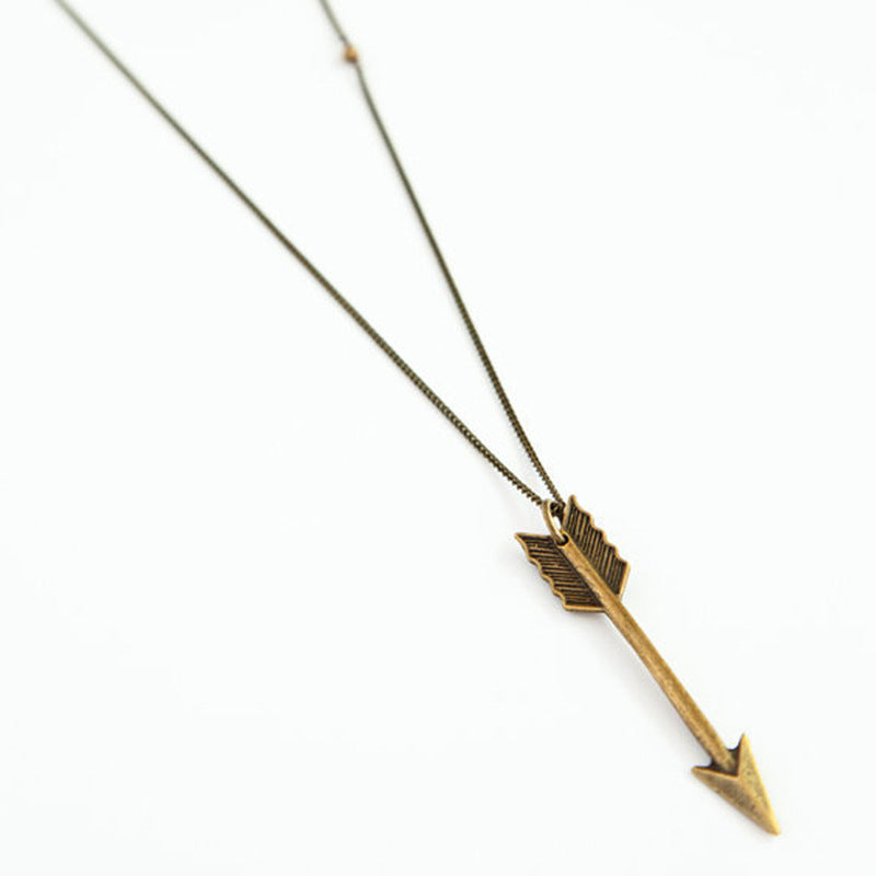 Vintage Arrow Pendant Necklace for Women Geometric Cross Chain Alloy Sweater Chain