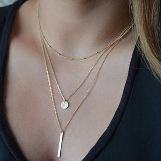 Collana corta a goccia a strati con paillettes e catena in lega perline, gioielli di moda da donna galvanizzati