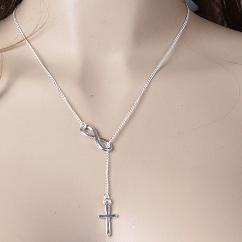 Women's Fashion Cross Necklace with Lucky Number 8 Pendant Alloy Chain Jewelry