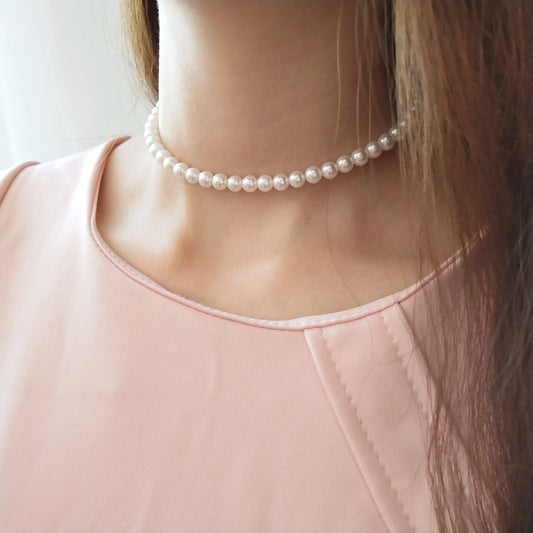 Minimalist Casual 925 Sterling Silver Braided Pearl Necklace Multi-layer Short Chain for Women