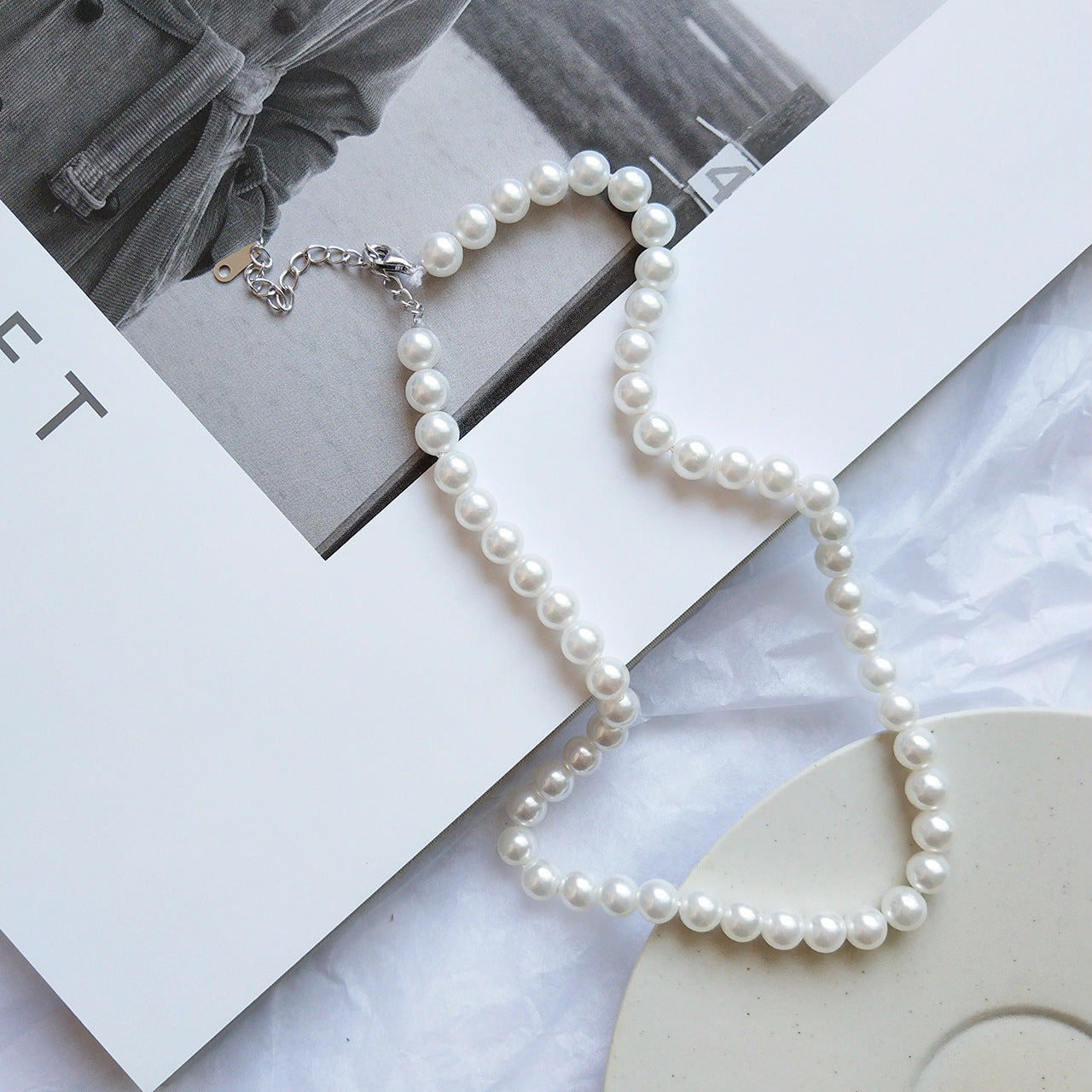 Collar de Perlas Trenzado de Plata Esterlina 925, Minimalista, Informal, con Cadena Corta Multicapa para Mujer