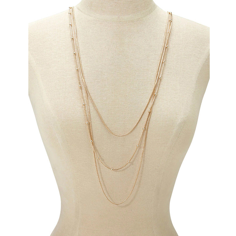 Multi-Layer Sphere Necklace Elegant Layered Sweater Chain