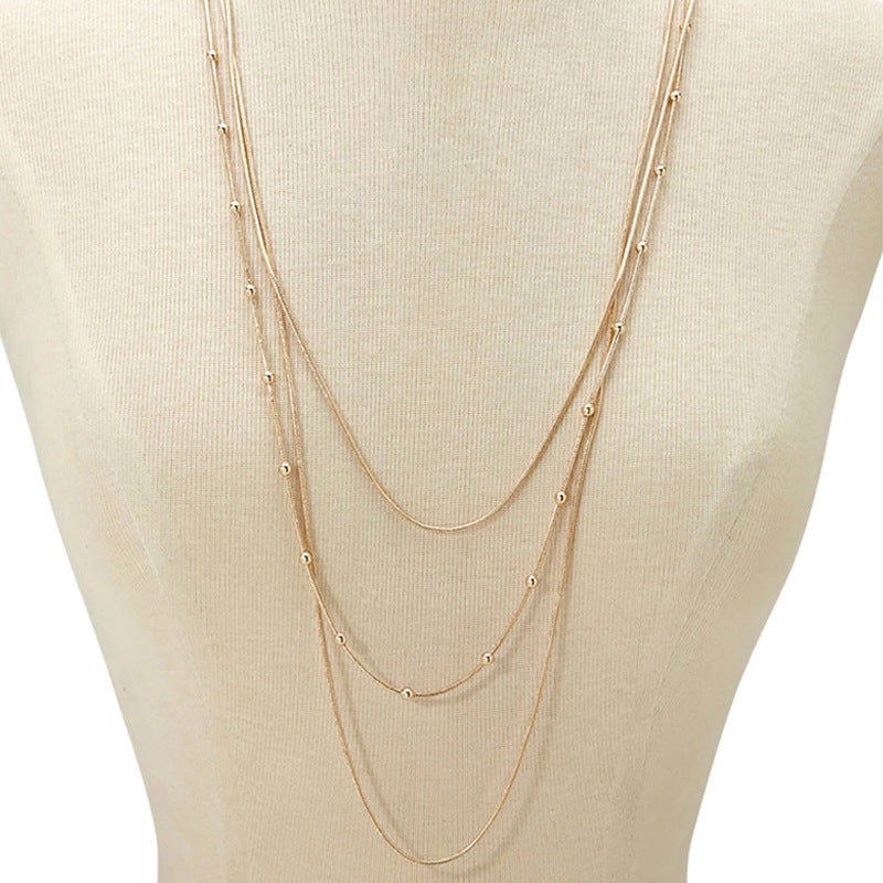 Multi-Layer Sphere Necklace Elegant Layered Sweater Chain
