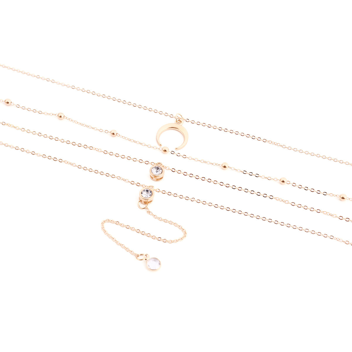 Alloy Moon Pendant Necklace with Rhinestones Snake Chain