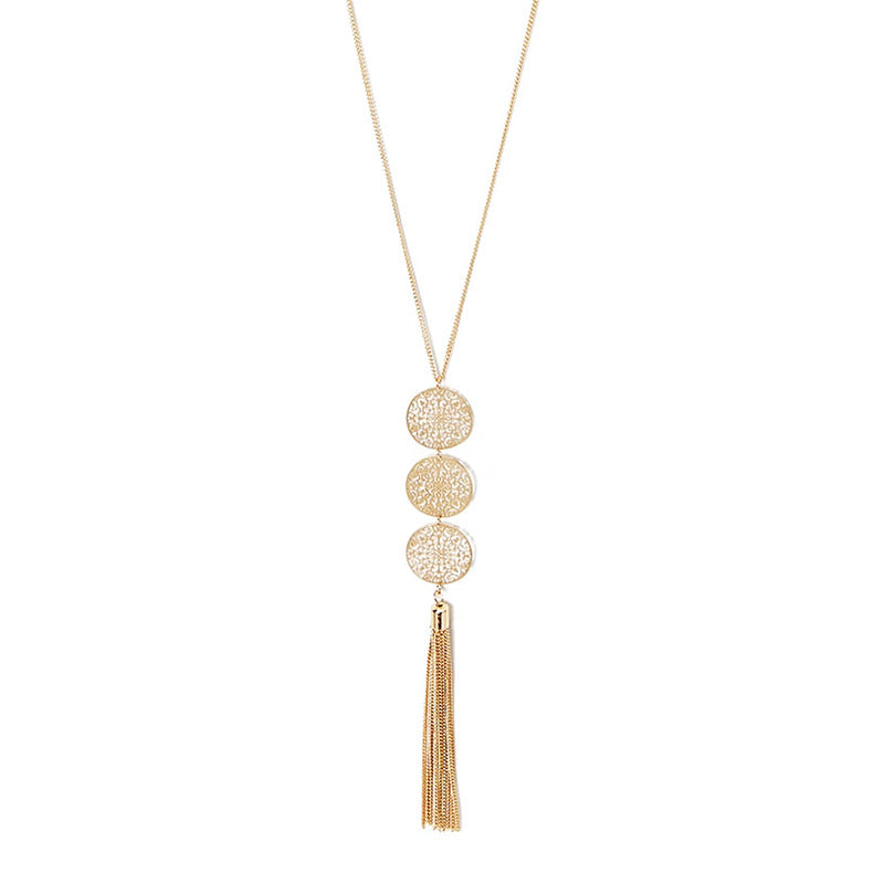 Vintage Geometric Circle Pendant Necklace Alloy Plated