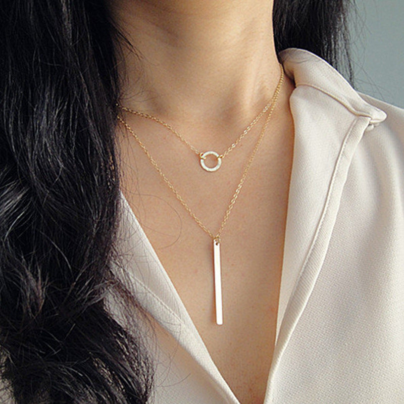 Women's Multi-Layer Metal Circle Bar Tassel Necklace