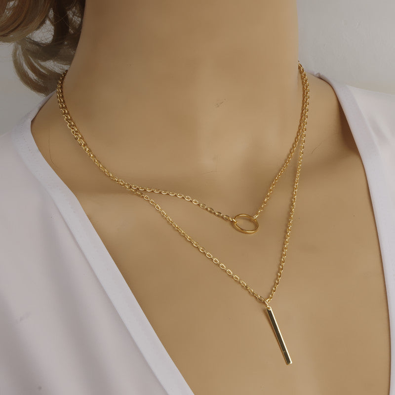 Women's Multi-Layer Metal Circle Bar Tassel Necklace