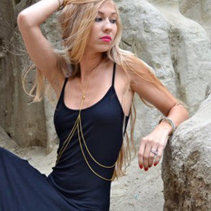 Women's U-Shaped Body Chain Beach Bikini Jewelry Cross Chain Adjustable Alloy Body Jewelry for Summer
