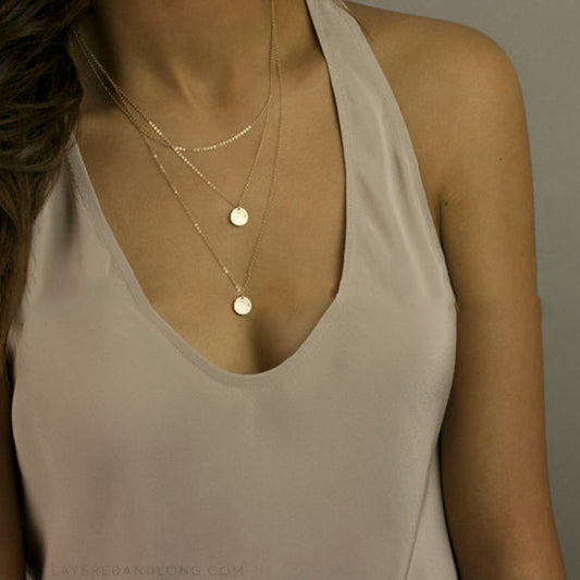 Collar Colgante Geométrico en Forma de Lágrima para Mujer, Collar de Aleación Multicapa con Acabado Metálico Brillante, Longitud Ajustable