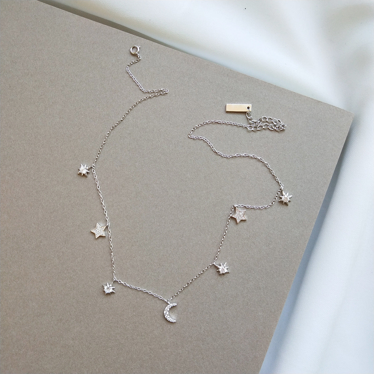 Luxury 925 Sterling Silver Plated Heart Moon Star Ball Chain Necklace
