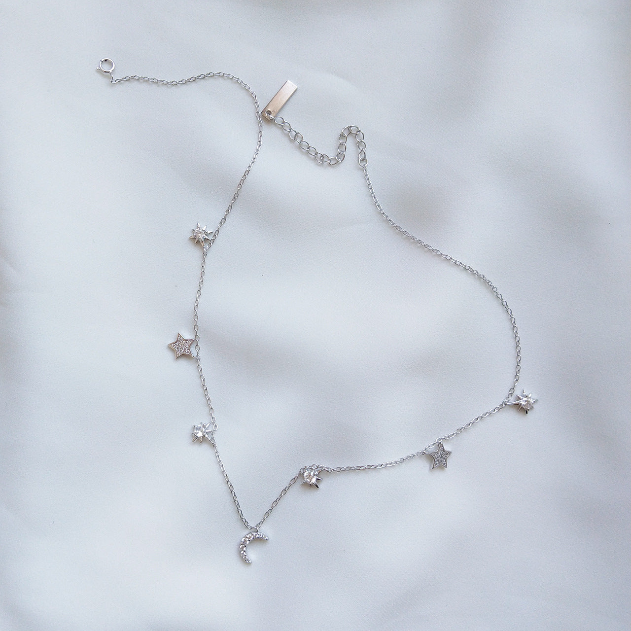 Luxury 925 Sterling Silver Plated Heart Moon Star Ball Chain Necklace