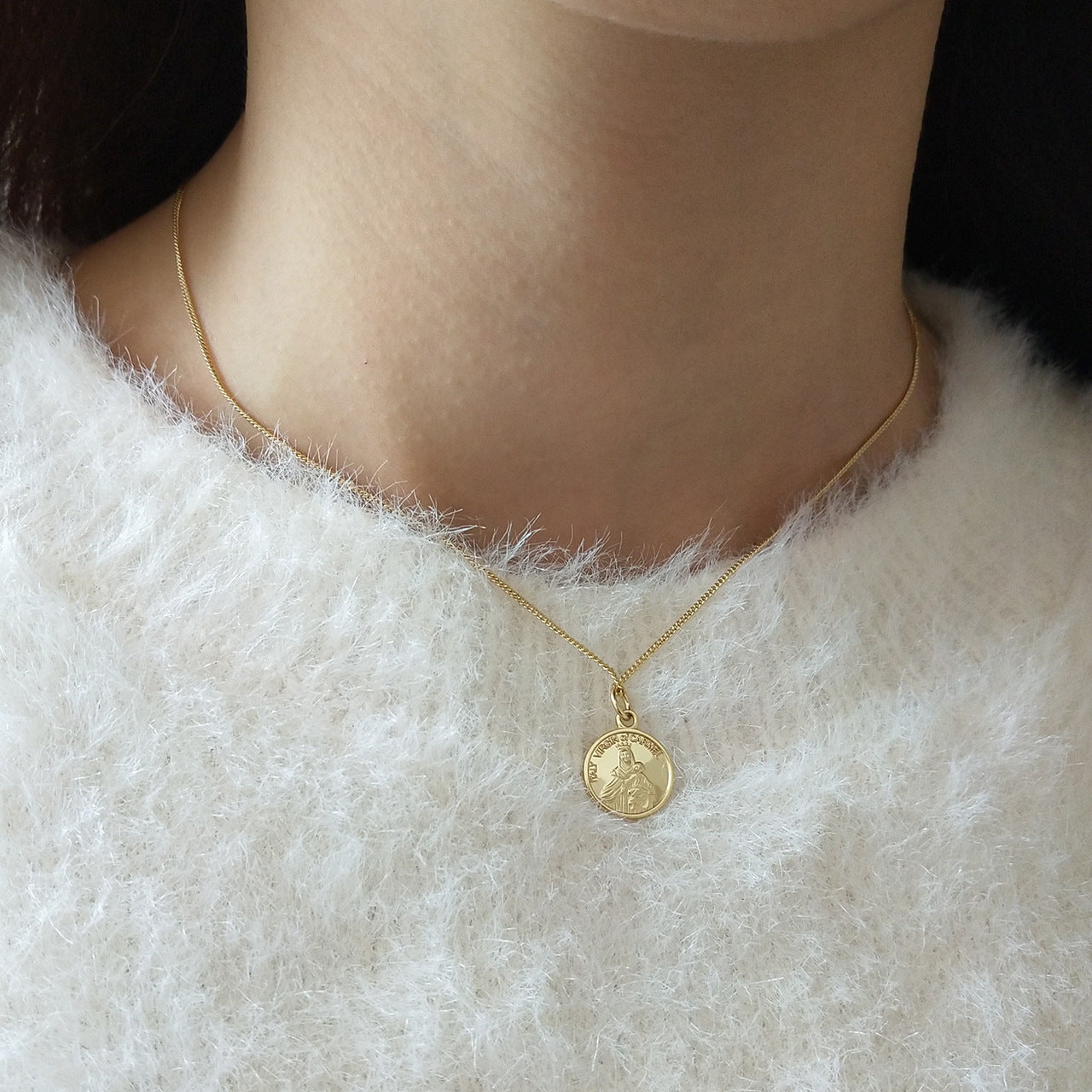 Collana a catena a sfera rotonda placcata oro 18 carati in argento sterling 925 minimalista vintage con ciondolo a figura