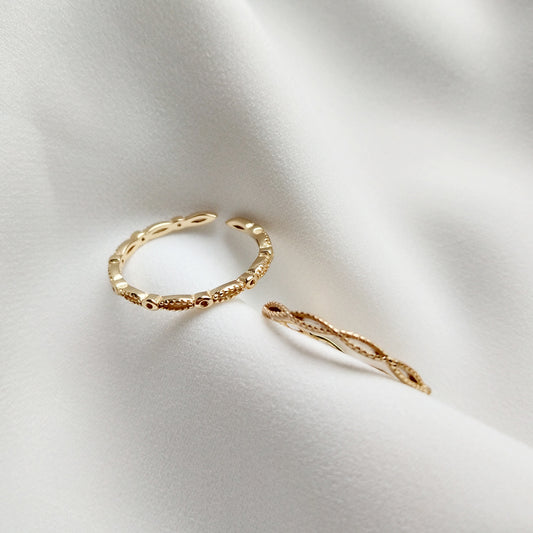 Anello Geometrico Minimalista in Argento Sterling S925 Placcato Oro 18K Fascia Aperta Regolabile