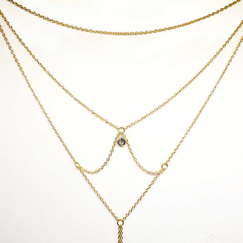 Collar de cadena cruzada geométrica para mujer, cadena corporal de aleación, joyería de moda de verano