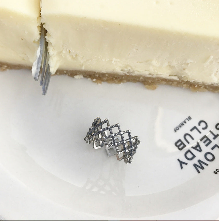 Anello aperto a fune ritorta lucida in argento sterling 925 vintage