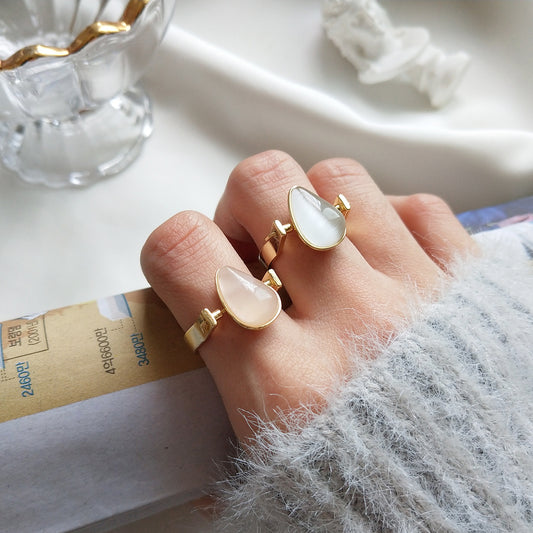 Sweet Minimalist 925 Sterling Silver Geometric Cat's Eye Pearl Ring for Women