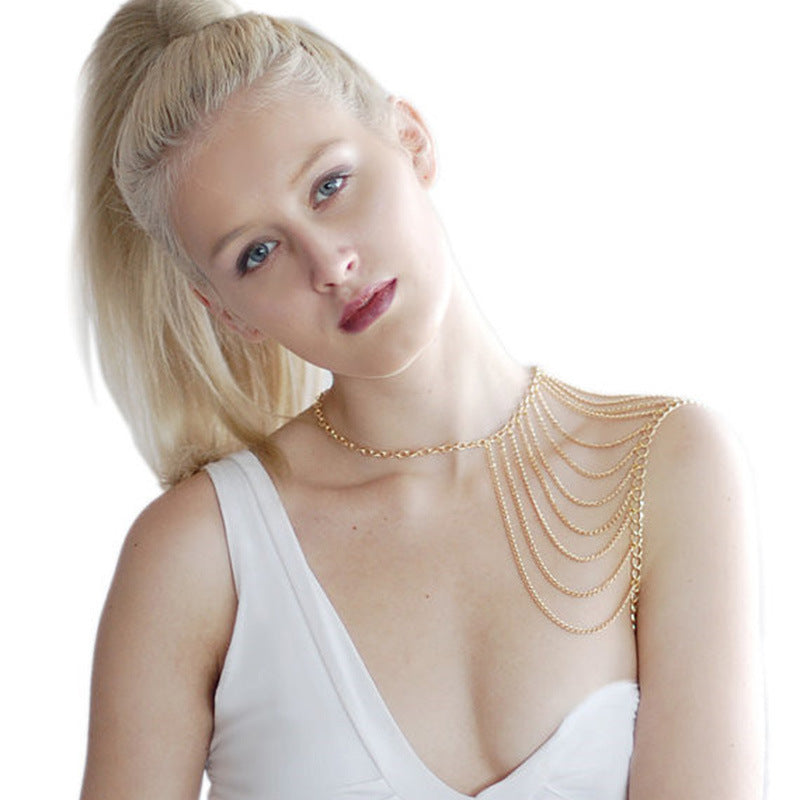 U Shaped Body Chain for Women Cross Chain Alloy Geometric Line Design Electroplated Body Jewelry